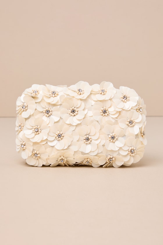Blooming Addition Ivory Sequin Rhinestone Box Clutch 3