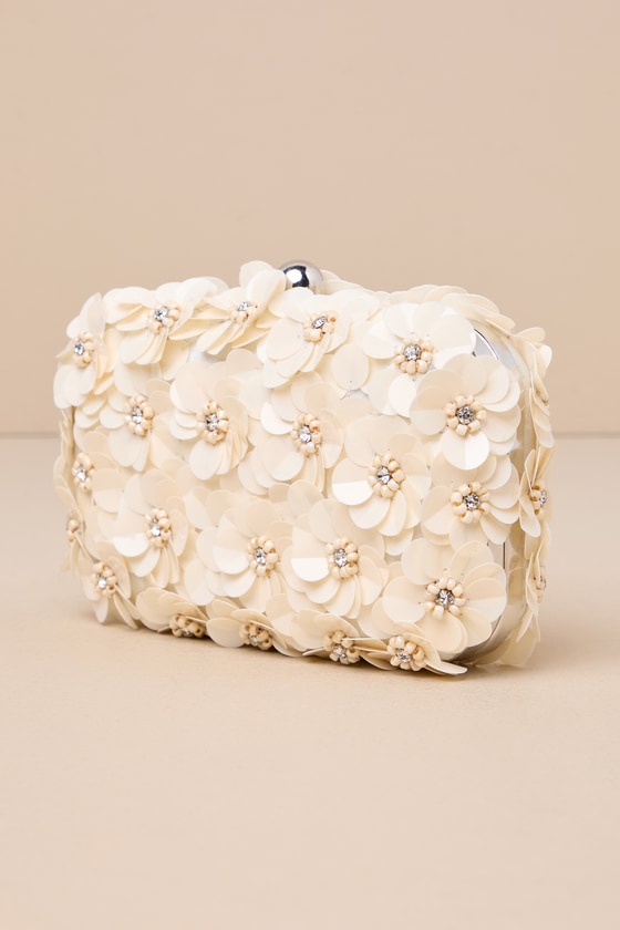 Blooming Addition Ivory Sequin Rhinestone Box Clutch - thumbnail 5