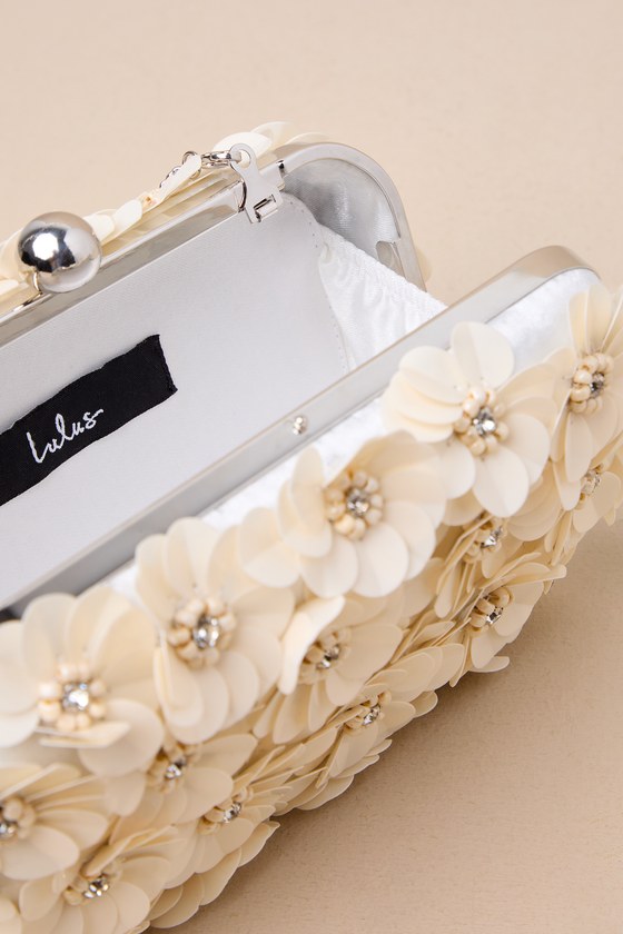 Shop Lulus Blooming Addition Ivory Sequin Rhinestone Box Clutch