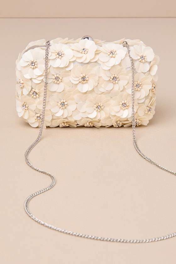 Blooming Addition Ivory Sequin Rhinestone Box Clutch - thumbnail 6