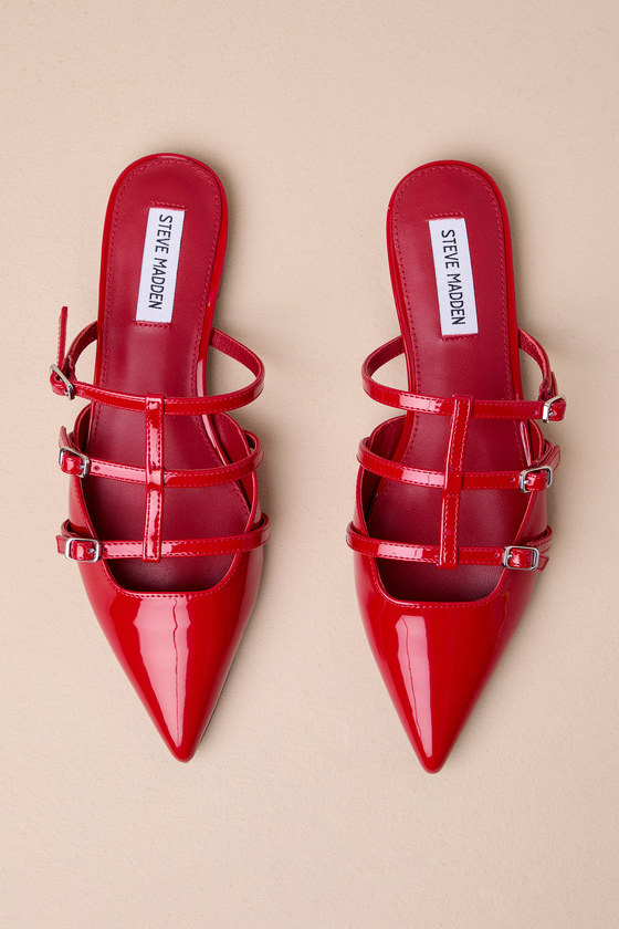 Shop Steve Madden Shatter Red Patent Pointed-toe Buckle Ballet Mule Flats