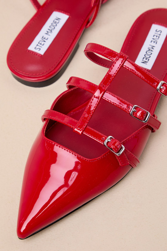 Shop Steve Madden Shatter Red Patent Pointed-toe Buckle Ballet Mule Flats