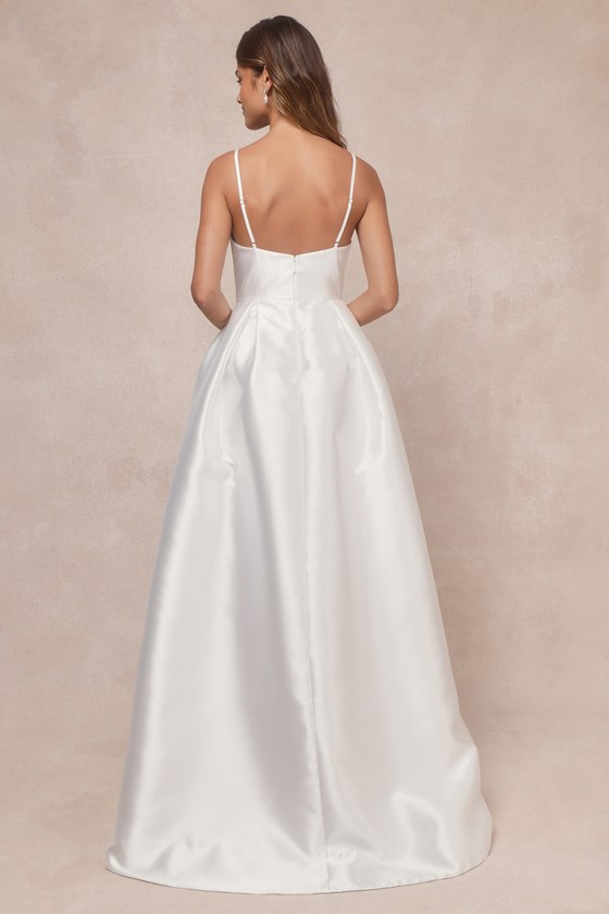 White Taffeta Dress - Rosette Dress - Bridal Dress with Pockets - Lulus