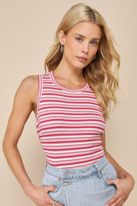 Favorite Option Pink Multi Striped Textured Knit Tank Top