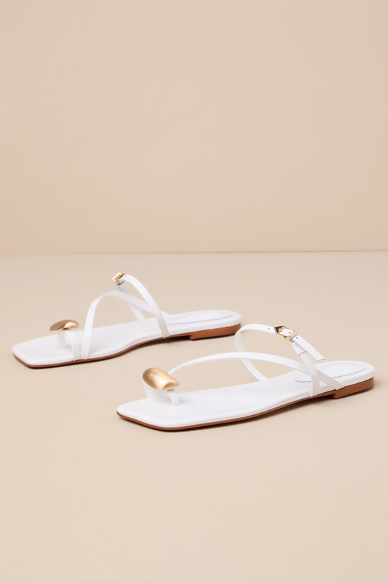 Shop Schutz Elysa White Leather Strappy Slide Flat Sandals