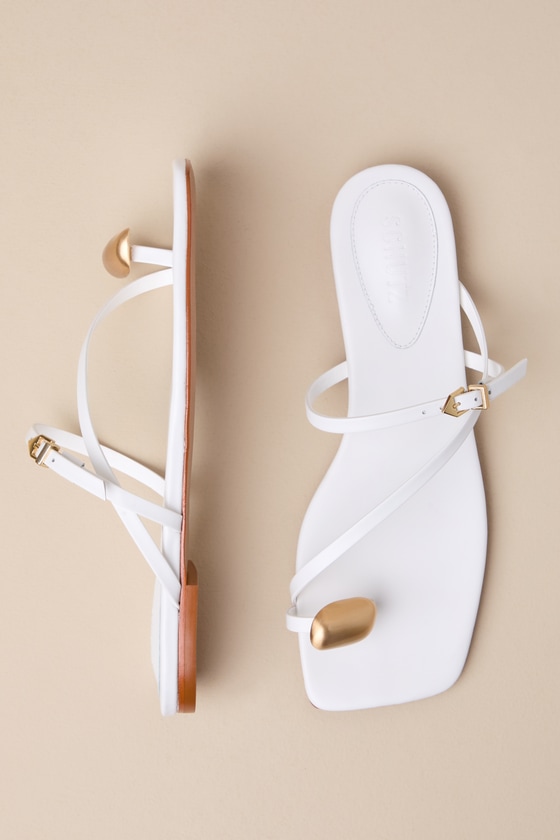 Shop Schutz Elysa White Leather Strappy Slide Flat Sandals