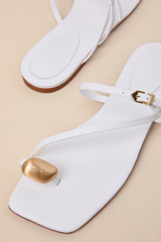 Shop Schutz Elysa White Leather Strappy Slide Flat Sandals