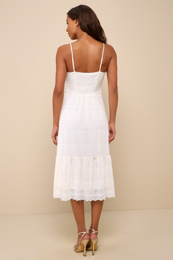 Shop Lulus Soft Sunshine Ivory Lace Twist-front Sleevelesss Midi Dress