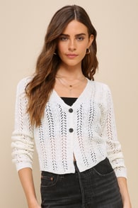 Breezy Companion Ivory Pointelle Button-Front Sweater Top