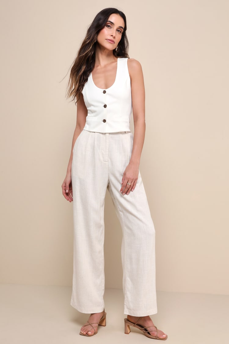 cream linen dress pants Pleated Beige Irish Linen Dress Pant