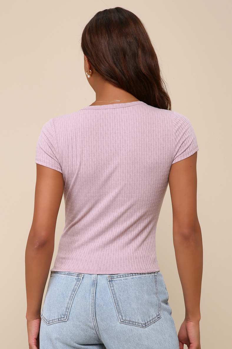 Essential Trend Lilac Pointelle Knit Short Sleeve Top
