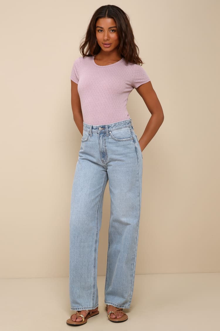 Essential Trend Lilac Pointelle Knit Short Sleeve Top