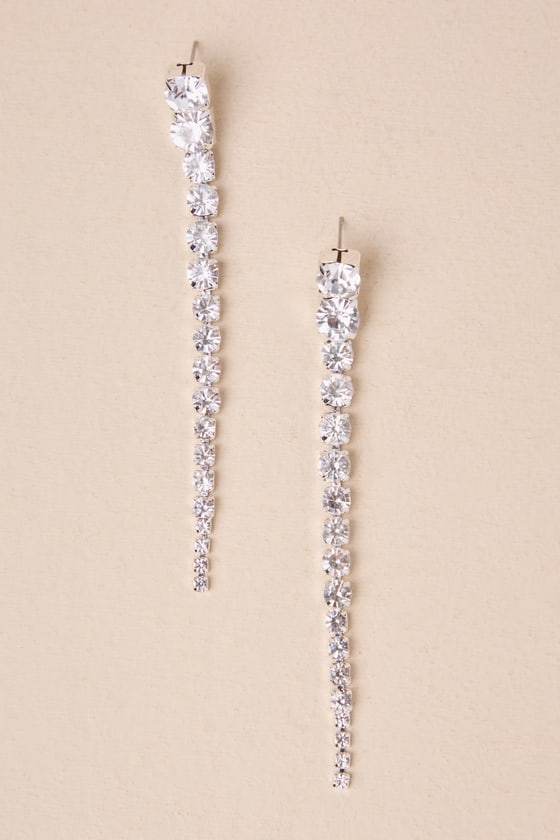 Elevated Glitter Silver Rhinestone Duster Statement Earrings 1