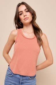 Simple and Carefree Terra Cotta Ribbed Pointelle Tank Top