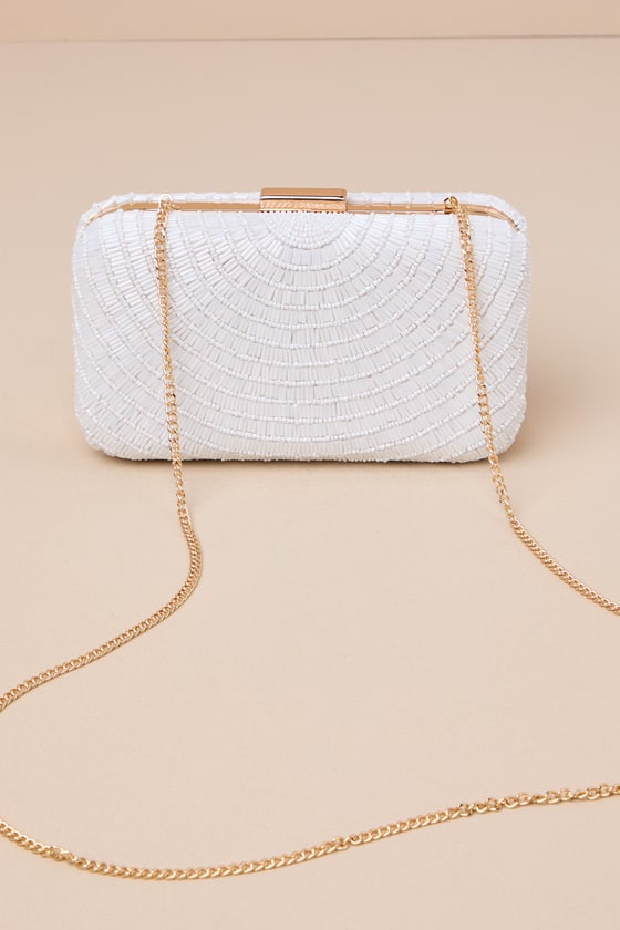 LULUS INCREDIBLE SHINE WHITE BEADED RECTANGULAR CLUTCH