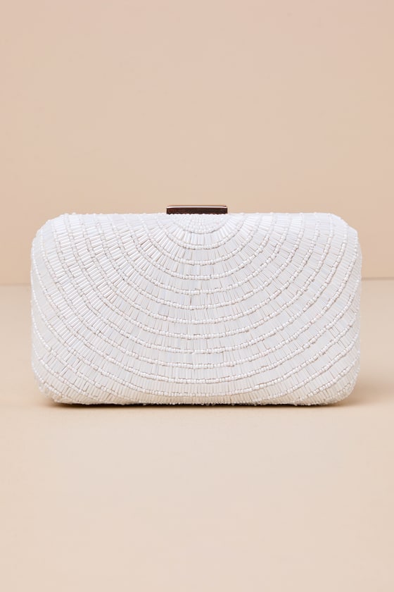 LULUS INCREDIBLE SHINE WHITE BEADED RECTANGULAR CLUTCH