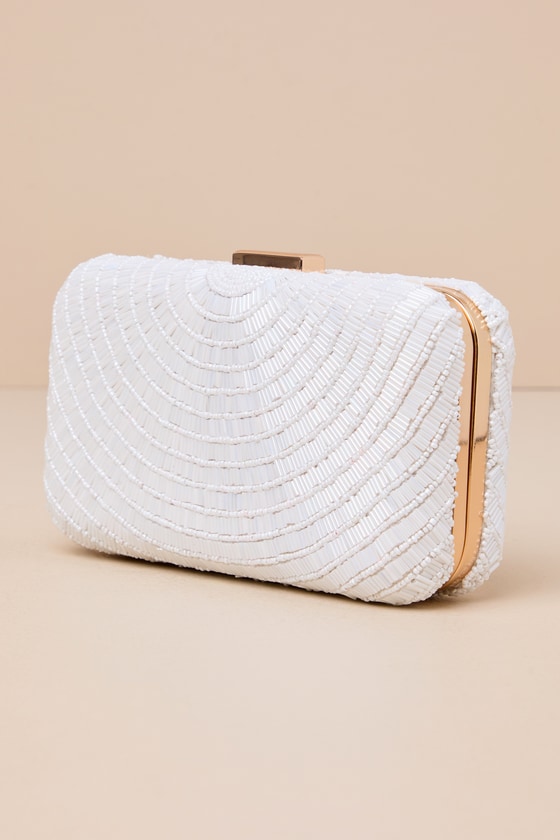 Lulus Incredible Shine White Beaded Rectangular Clutch