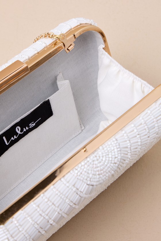 LULUS INCREDIBLE SHINE WHITE BEADED RECTANGULAR CLUTCH