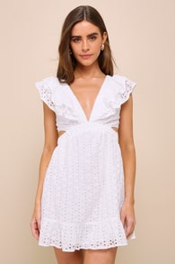 Blissful Sunshine White Eyelet Embroidered Backless Mini Dress