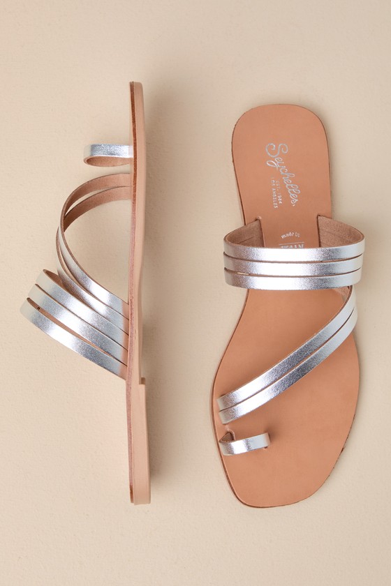 Shop Seychelles Summer Rain Silver Metallic Leather Strappy Slide Sandals