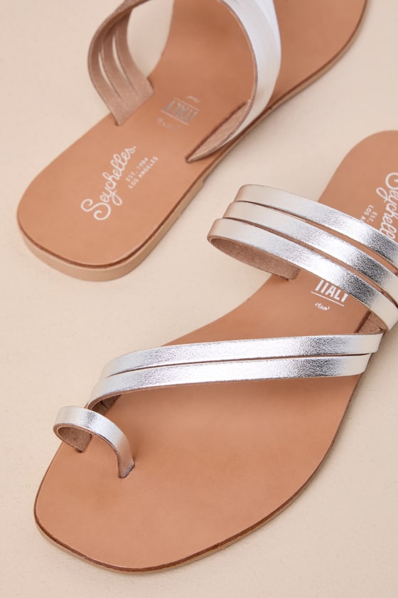 Shop Seychelles Summer Rain Silver Metallic Leather Strappy Slide Sandals