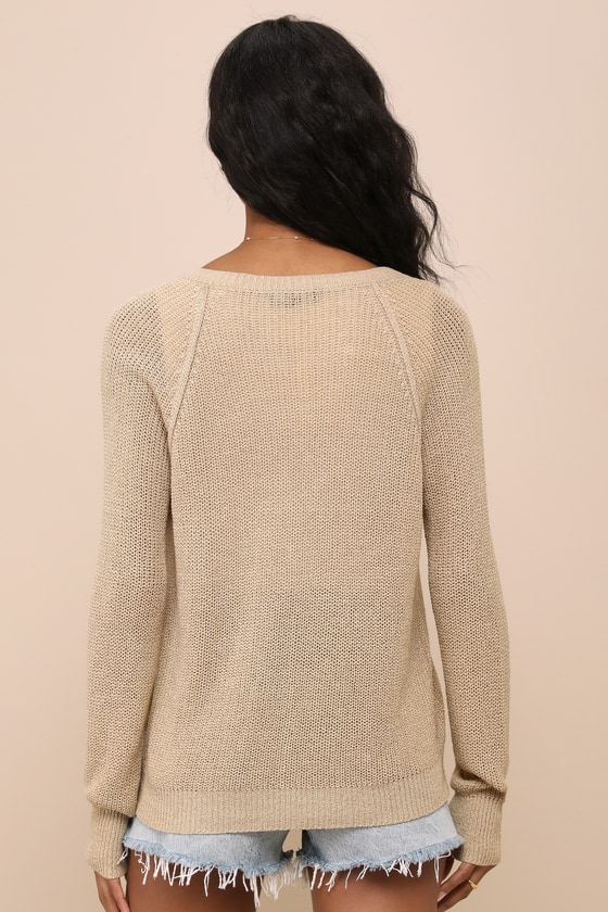 Beige V-Neck Sweater Top - Loose Knit Sweater - V-Neck Beige V-Neck Sweater Top - Loose Knit Sweater - V-Neck