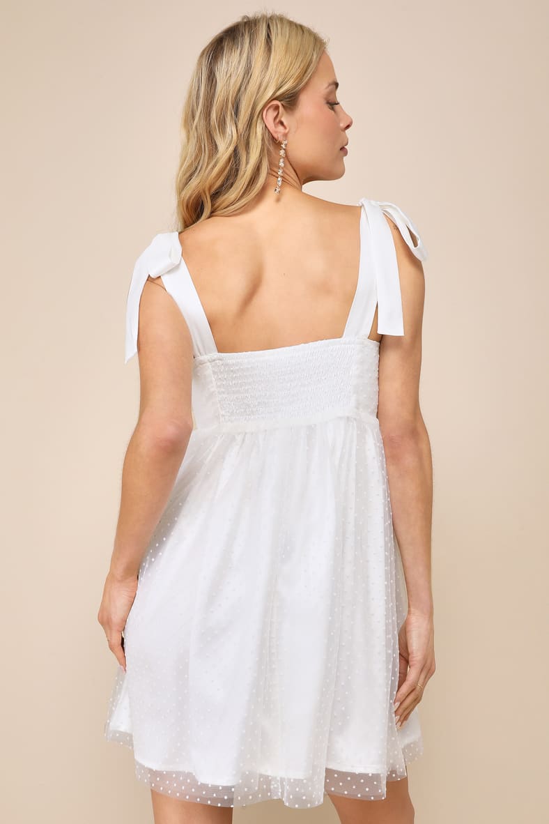 Parisian Summer White Swiss Dot Tie-Strap Mini Dress