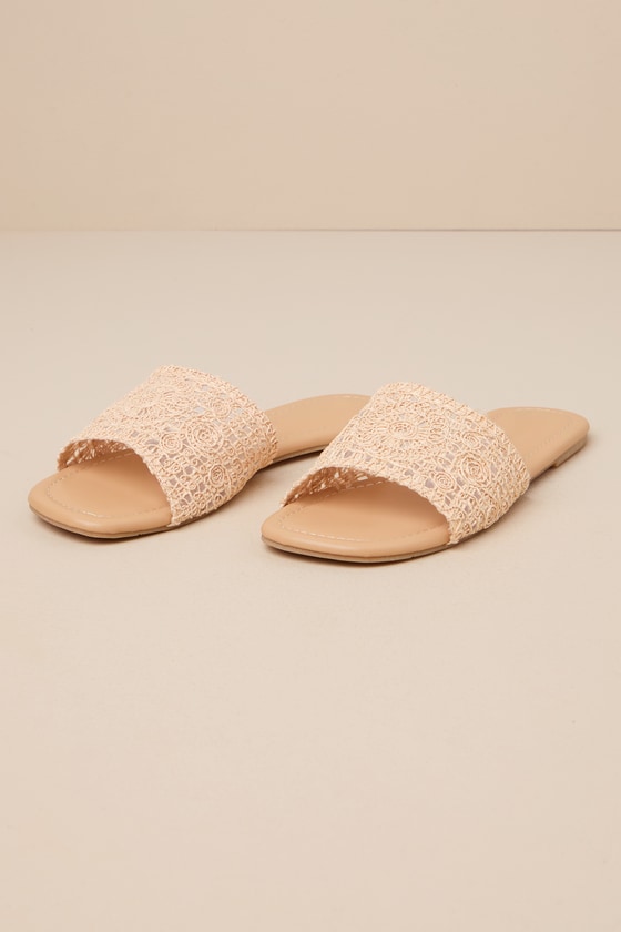 Esty Light Nude Woven Slide Sandals 7