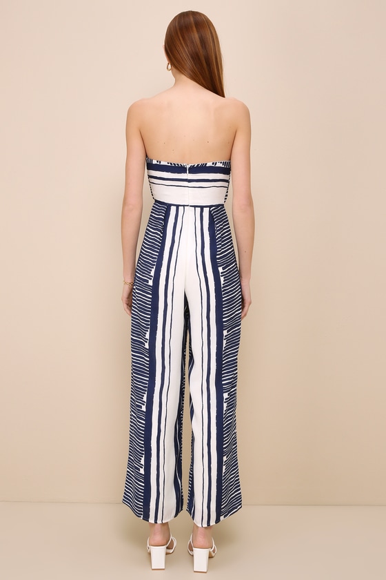 Blue and White Jumpsuit - Tie-Front Jumpsuit - Striped Jumpsuit - Lulus