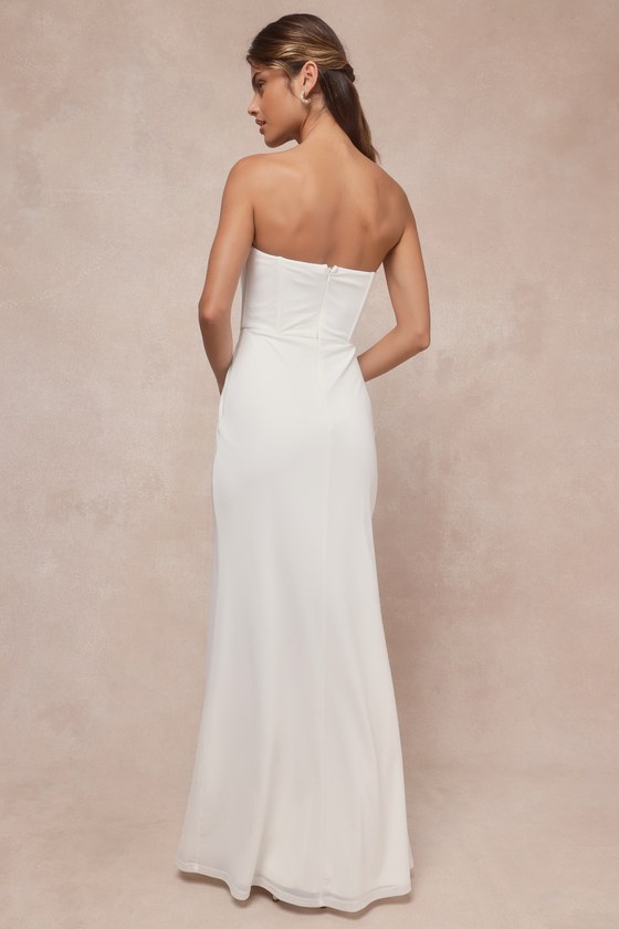 Beautiful Grace White Mesh Strapless Bustier Tulip Maxi Dress 2
