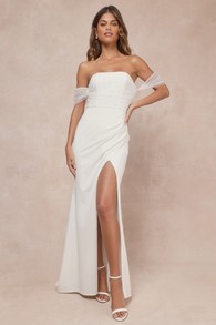 Profound Glamour Ivory Pearl Off-the-Shoulder Tulip Maxi Dress