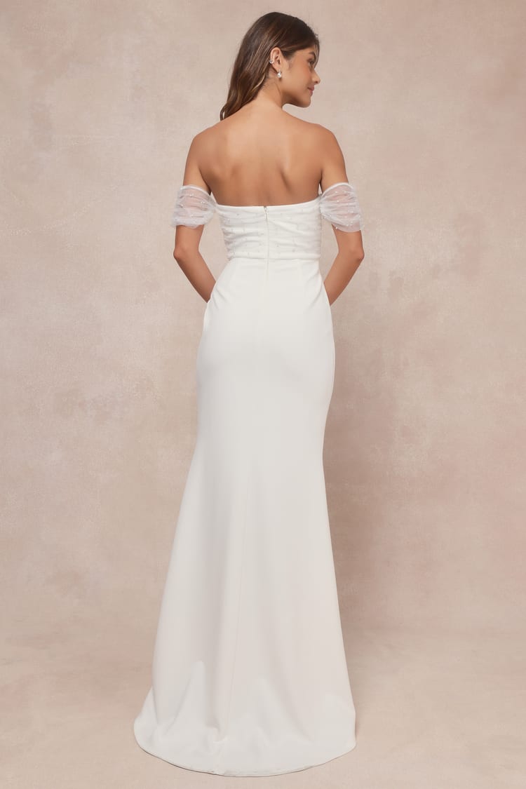 Profound Glamour Ivory Pearl Off-the-Shoulder Tulip Maxi Dress