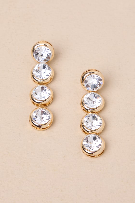 Lulus Unmistakable Glam Gold Rhinestone Statement Earrings