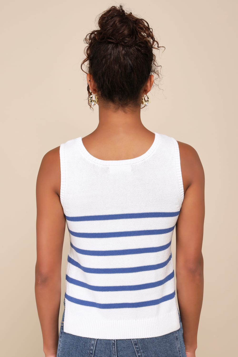 Chic Tendencies White Striped Sleeveless Sweater Top