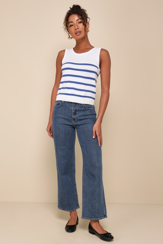 White Striped Sweater Top - Sweater Tank Top - Sweater Top