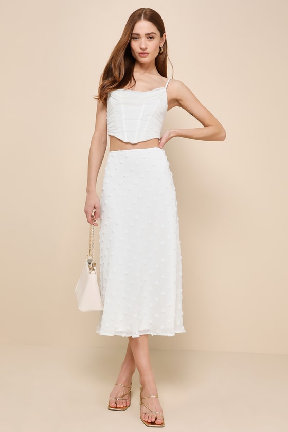 White Swiss Dot Skirt - High Rise Midi Skirt - White Midi Skirt - Lulus