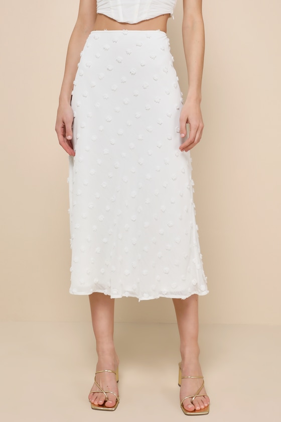 White Swiss Dot Skirt - High Rise Midi Skirt - White Midi Skirt - Lulus