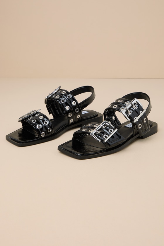 ★Steve Madden★新作★大人気★SENNA BLACK PATENT★サンダル SENNA Black Patent Strappy Stiletto Heel | Women's Heels