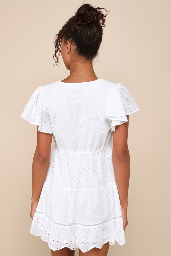 White Eyelet Dress - Embroidered Dress - Drawstring Mini Dress - Lulus