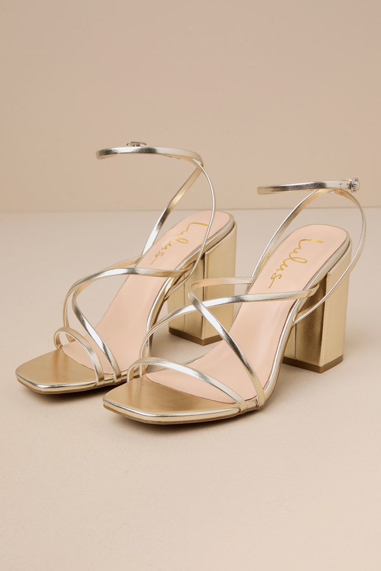 Munro Gold Strappy Ankle Strap High Heel Sandals