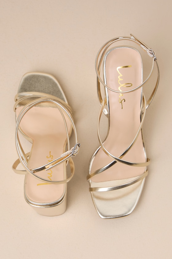 Lulus Munro Gold Strappy Ankle Strap High Heel Sandals In Gold