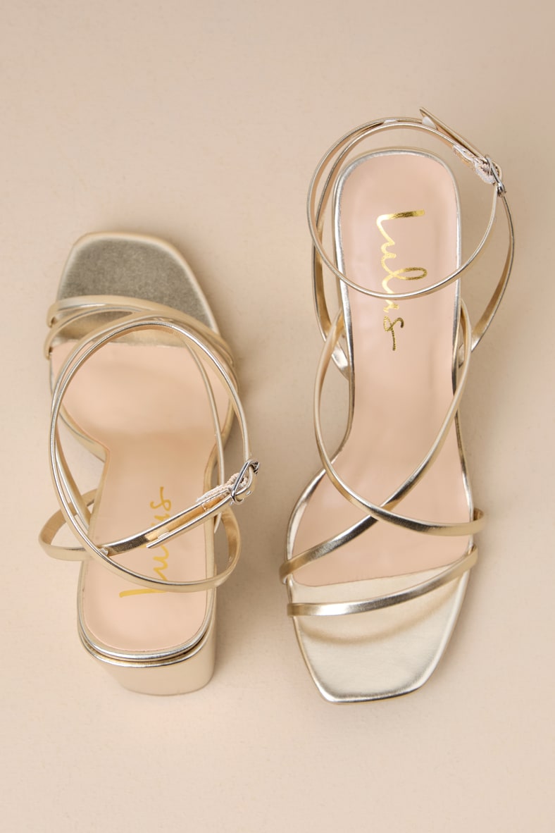 Munro Gold Strappy Ankle Strap High Heel Sandals