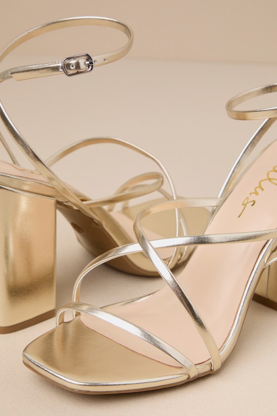 Lulus Munro Gold Strappy Ankle Strap High Heel Sandals In Gold