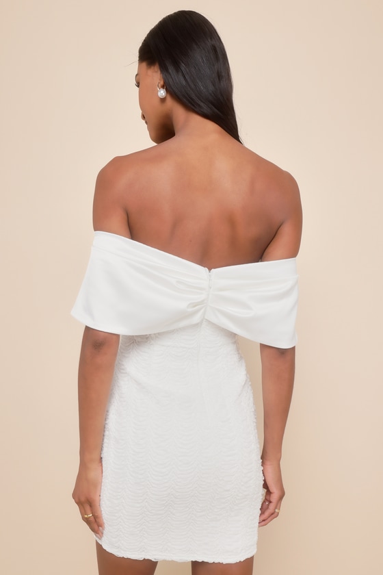 Lulus Quite Delightful White Lace Off-the-shoulder Bodycon Mini Dress In White