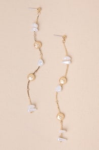 Attractive Aura Gold Beaded Pearl Chain Drop Earrings