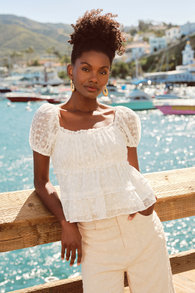 Your Only Sweetie White Embroidered Tiered Puff Sleeve Top