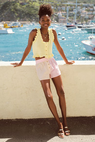 Seasonal Breeze White Yellow and Pink Striped Shorts