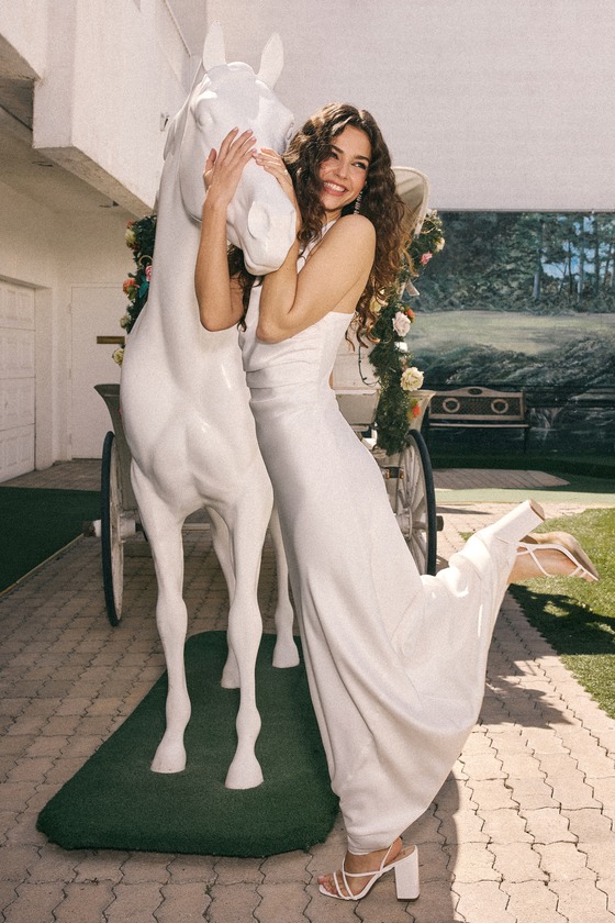 Lulus Effortlessly Sensational White Satin Backless Maxi Dress In White
