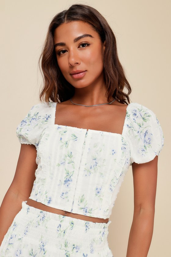 White Floral Top - Swiss Dot Pintuck Top - Lacy Puff Sleeve Top - Lulus