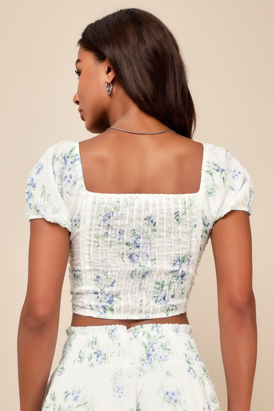 Springtime Sentiments White Floral Swiss Dot Puff Sleeve Top 3